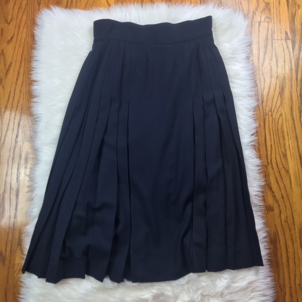 Escada by Margaret Ley Navy Wool Pleated Skirt 40 - Picture 2 of 4